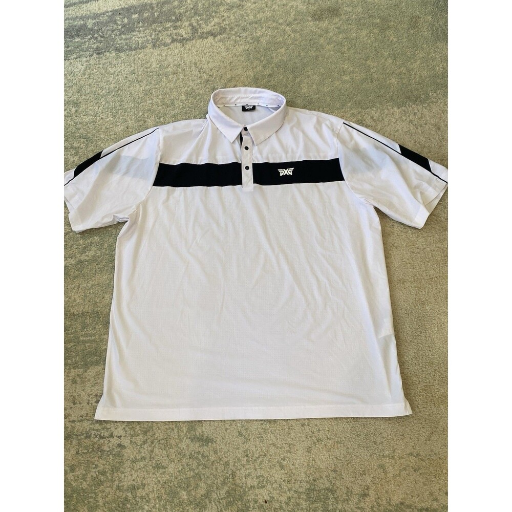 PXG Mens Medium Solid White Size 2XL Performance Stretch Golf Polo Short Sleeve